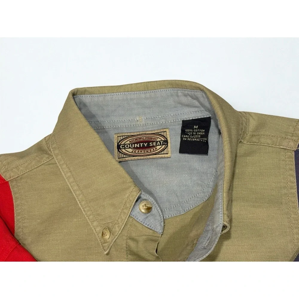 Vintage 90s County Seat JeansWear Men's Button Down Oversized Color Block Medium